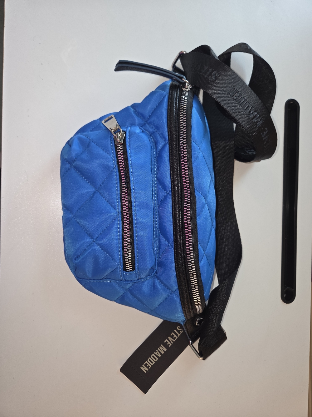 Steve Madden Quilted Electric Blue Crossbody Belt Bag